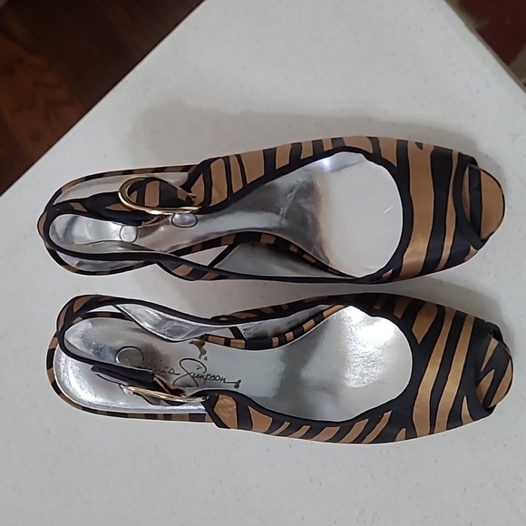 Jessica Simpson PENN opentoe animal print slingback platform wedges size 8.5 - Picture 4 of 11